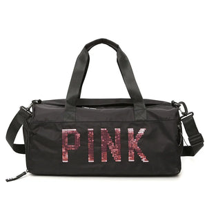 Large Capacity Shoulder Fitness Bag Yoga Duffel Sequin Letter Travel Backpack