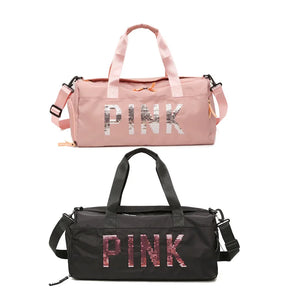 Large Capacity Shoulder Fitness Bag Yoga Duffel Sequin Letter Travel Backpack