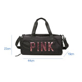 Large Capacity Shoulder Fitness Bag Yoga Duffel Sequin Letter Travel Backpack
