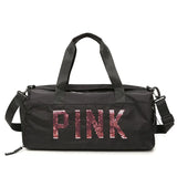 Large Capacity Shoulder Fitness Bag Yoga Duffel Sequin Letter Travel Backpack
