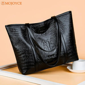 Crocodile Leather Shoulder Shopper Bag for Women