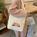Cute Cartoon Peach Plush Shoulder Tote Bag Women Handbags