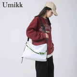 Large Capacity Shoulder Tote Bag with Green Ribbon for Travel Sports
