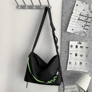 Large Capacity Shoulder Tote Bag with Green Ribbon for Travel Sports