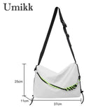 Large Capacity Shoulder Tote Bag with Green Ribbon for Travel Sports