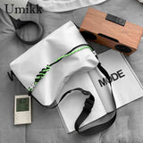 Large Capacity Shoulder Tote Bag with Green Ribbon for Travel Sports