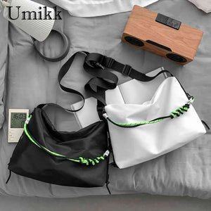 Large Capacity Shoulder Tote Bag with Green Ribbon for Travel Sports