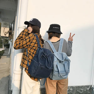 Denim School Backpack for Women Student Teenage Girl Travel Shoulder Bag