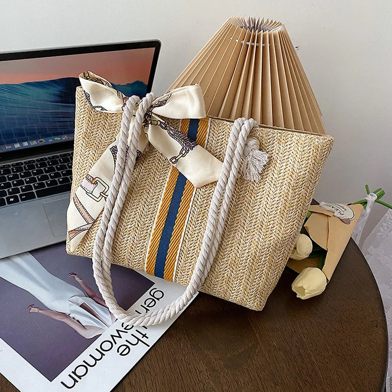 Large Capacity Straw Tote Shoulder Bag for Women Summer