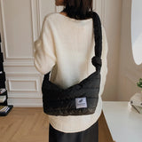 Soft Bucket Shoulder Bag for Women Shopper Space Pad Cotton Feather