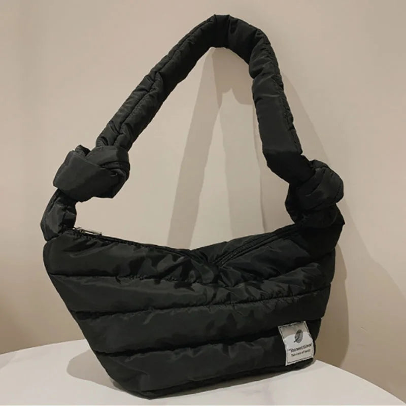 Soft Bucket Shoulder Bag for Women Shopper Space Pad Cotton Feather