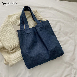 Large Capacity Soft Denim Shoulder Bags Women Retro Underarm Handbags