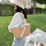 Straw Bucket Bag for Women Large Capacity Summer Beach Handbag