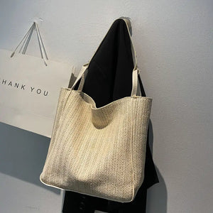 Large Capacity Straw Shoulder Bags Women Daily Office Ladies Casual Totes