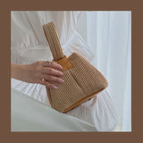 Large Straw Woven Bucket Bag for Women Chain Shoulder Bag