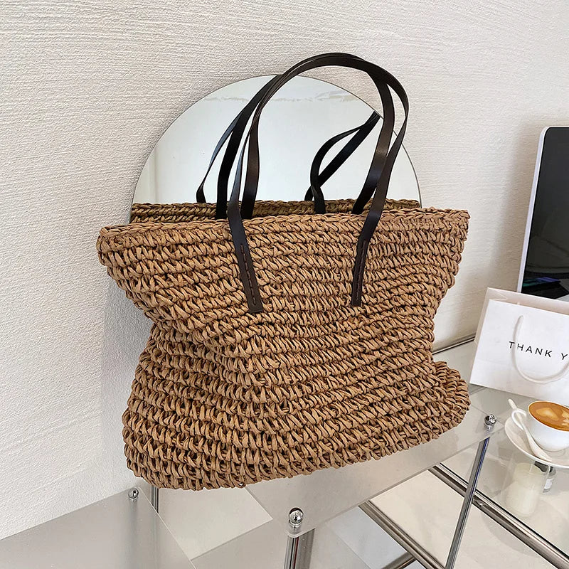Straw-woven Beach Tote Handbag Shoulder Bag Large Capacity Women Lady Girl