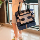 Large Capacity Stripe Travel Handbags Oxford Dry and Wet Separation Luggage