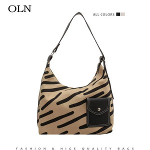 Striped Canvas Side Bag For Women Large Capacity Handbags