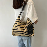 Striped Canvas Side Bag For Women Large Capacity Handbags