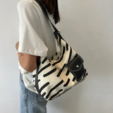 Striped Canvas Side Bag For Women Large Capacity Handbags