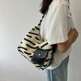Striped Canvas Side Bag For Women Large Capacity Handbags