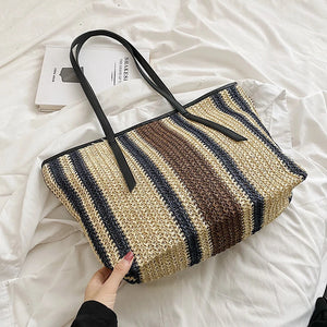 Large Capacity Straw Beach Bag Vintage Woven Shoulder Bag Raffia Circle