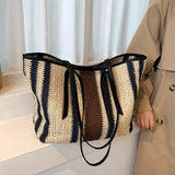 Large Capacity Straw Beach Bag Vintage Woven Shoulder Bag Raffia Circle
