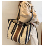Large Capacity Straw Beach Bag Vintage Woven Shoulder Bag Raffia Circle