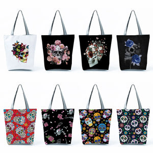 Floral Skull Print Tote Bag for Women