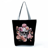 Floral Skull Print Tote Bag for Women