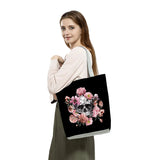Floral Skull Print Tote Bag for Women