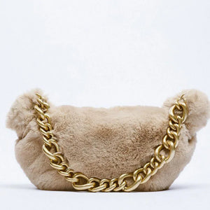 Thick Chain Plush Single Shoulder Handbag Winter Women's Bag