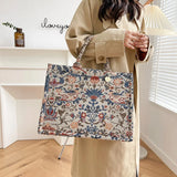 Embroidered Canvas Shoulder Bag Large Tote Handbag