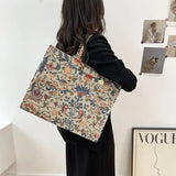 Embroidered Canvas Shoulder Bag Large Tote Handbag
