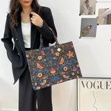 Embroidered Canvas Shoulder Bag Large Tote Handbag