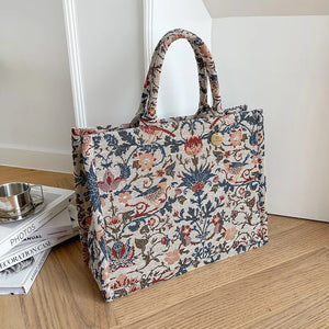 Embroidered Canvas Shoulder Bag Large Tote Handbag