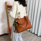 Large Capacity Tote Bag Women Shoulder Bags Travel Solid Retro Minimalist OL