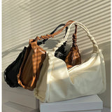 Large Capacity Tote Bag for Women Retro Casual Solid Single Shoulder Bag