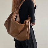 Large Capacity Tote Bag for Women Retro Casual Solid Single Shoulder Bag