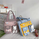 Large Capacity Nylon Patchwork Tote Bag for Teenage Girls