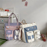 Large Capacity Nylon Patchwork Tote Bag for Teenage Girls