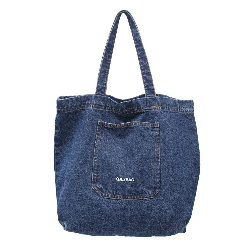 Denim Tote Bag for Women Large Capacity Travel Shoulder Handbag Winter