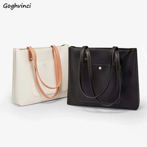 Large Capacity Tote Shoulder Bags Women Panelled PU Leather School