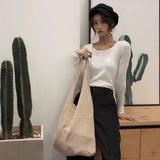 Large Capacity Tote Beach Bag Women Shoulder Handbags Hollow Woven Knitted Braid