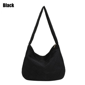 Large Capacity Warm Plaid Shoulder Bag for Women Lightweight Down Cotton