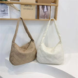 Large Capacity Warm Plaid Shoulder Bag for Women Lightweight Down Cotton