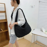 Large Capacity Warm Plaid Shoulder Bag for Women Lightweight Down Cotton
