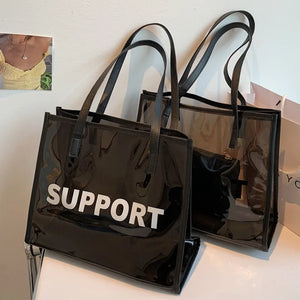 Summer Drawstring Beach Bag Alphabet Print Shoulder Bag PVC Jelly Bag