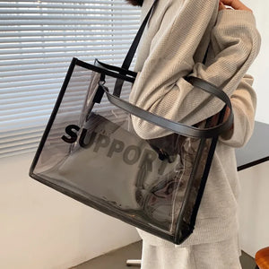 Summer Drawstring Beach Bag Alphabet Print Shoulder Bag PVC Jelly Bag