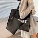 Summer Drawstring Beach Bag Alphabet Print Shoulder Bag PVC Jelly Bag